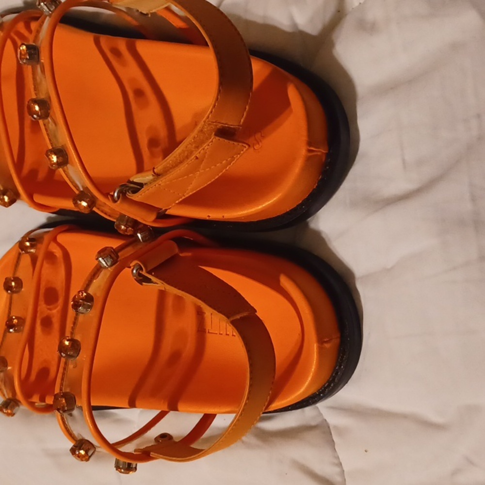 SCHUTZ Orange Jelly Strap Sandals with Gem Accents - Picture 5 of 6